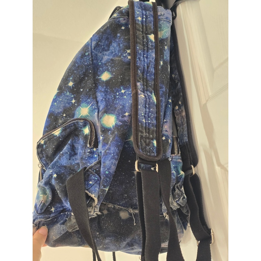 Victoria's Secret PINK Galaxy Print Canvas Backpack Rucksack Blue Cosmic Bag - Picture 2 of 4